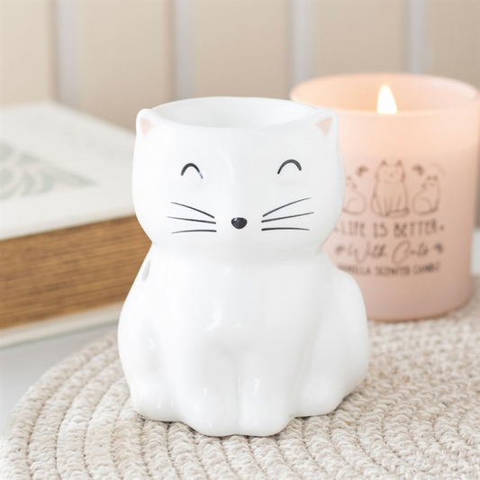 White Happy Cat Oil Burner