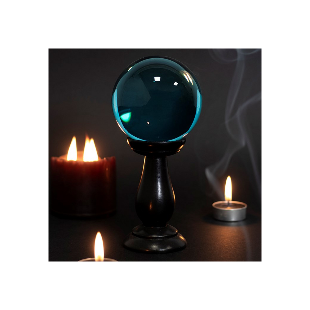 Small Teal Crystal Ball on Stand