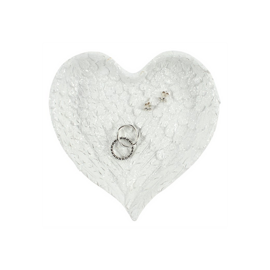 Glitter Heart Shaped Angel Wing Trinket Dish